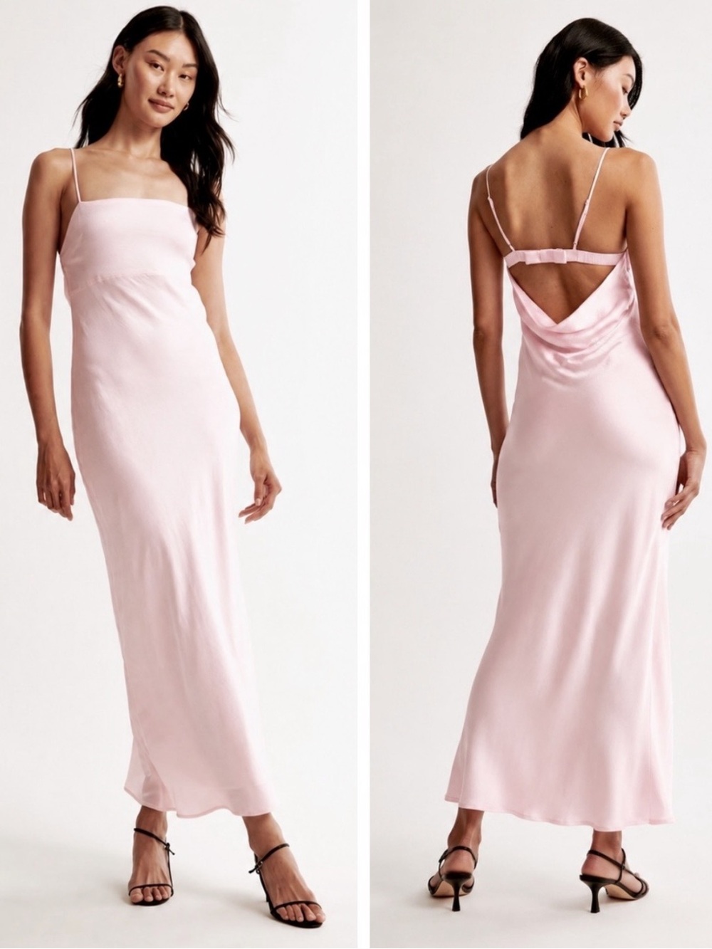 🆕(NWT) ABERCROMBIE & FITCH Julia Slip Cowl Back-Bow Maxi Dress. Light Pink. XS.